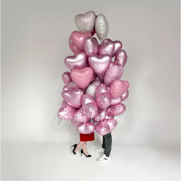 50 розовых гелевых шаров в форме сердц