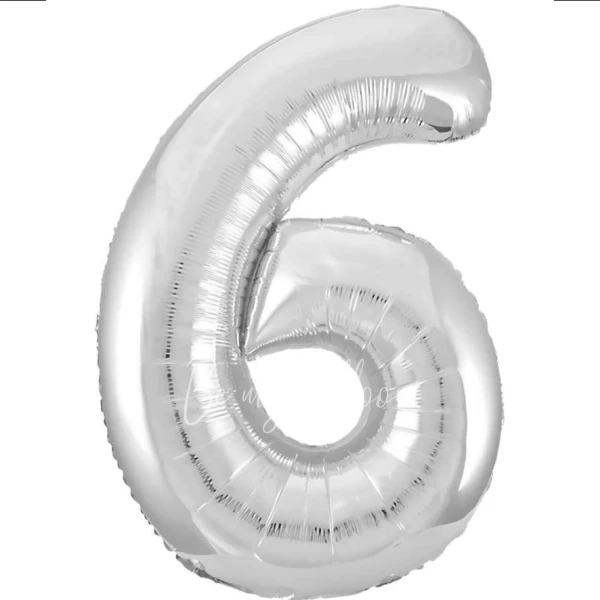 40" Helium foil gloss Silver Number 6 balloon