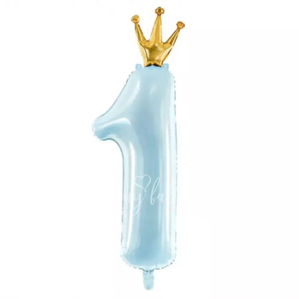36" Helium foil Blue Crown Number 1 balloon