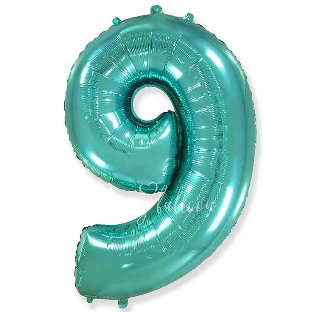 40" بالون هيليوم فويل الرقم 9 اللون تيفاني لامع
