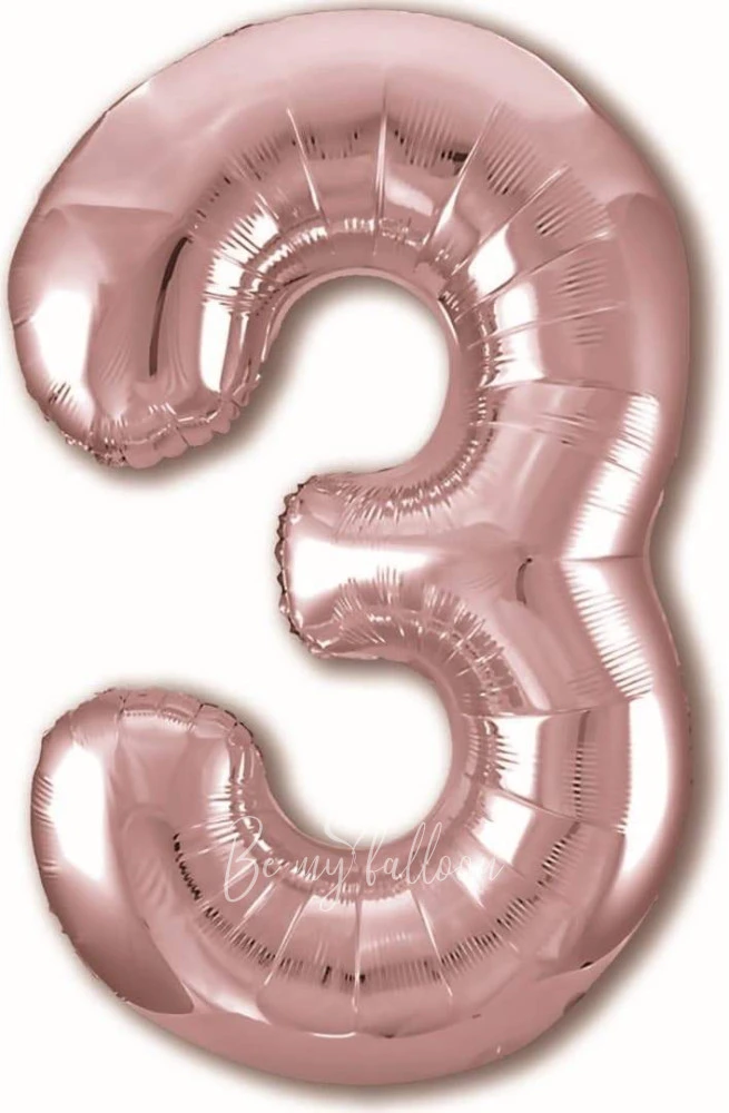 40" Helium foil gloss Rose gold Number 3 balloon