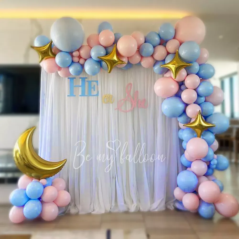 5.5 meter He or She Organic Balloon Garland with a backdrop