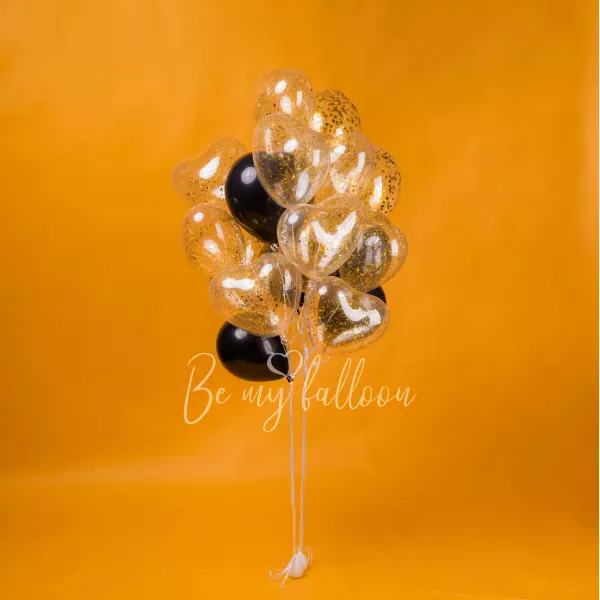 Букет шаров из латекса круглые и в форме сердец с конфетти