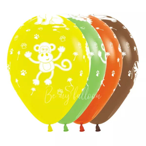 12" Шарик с гелием с рисунком "Животные джунглей"