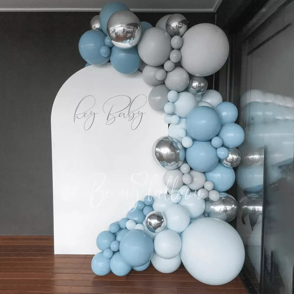 Hey baby organic balloon garland with arch backdrop 